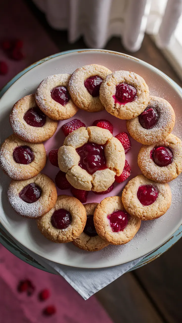 plate-of-raspberry-cheesecake-cookies-arranged-in-a-circular-pattern