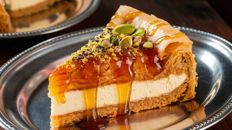 slice-of-honey-pistachio-baklava-cheesecake