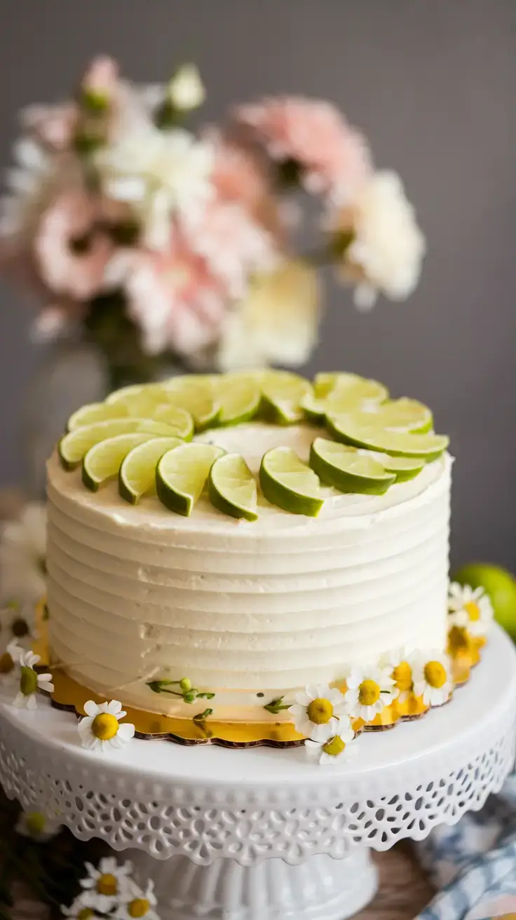 A-side-view-of-a-whole-Key-Lime-Cake