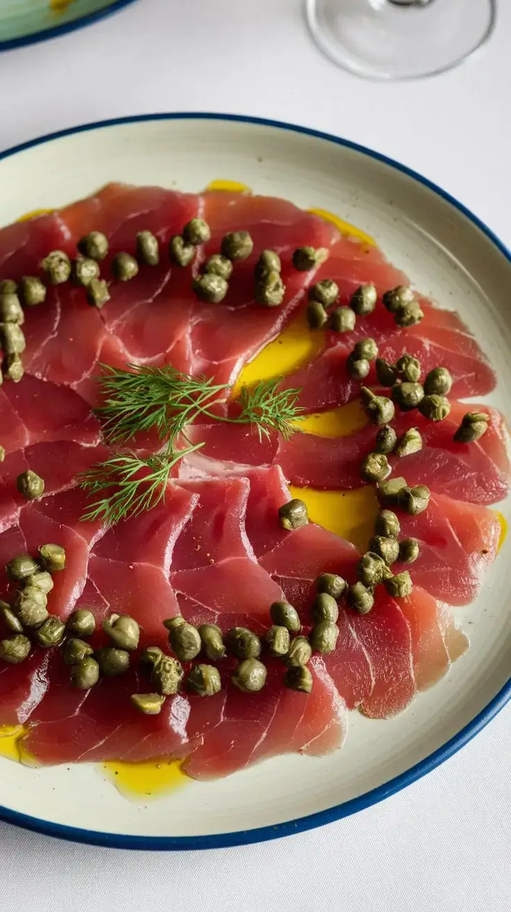 Tuna-Carpaccio-dressed-with-olive-oil-capers-and-lemon